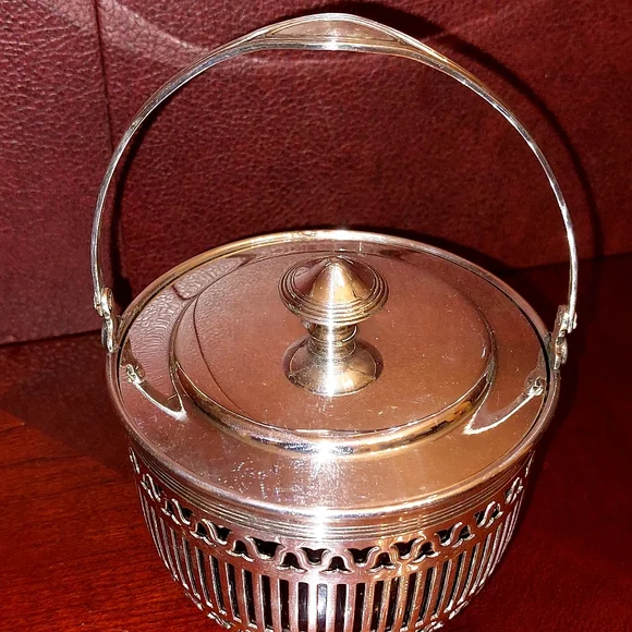 Reed & Barton Sugar Basket w/ Cobalt Blue Glass Insert and Lid